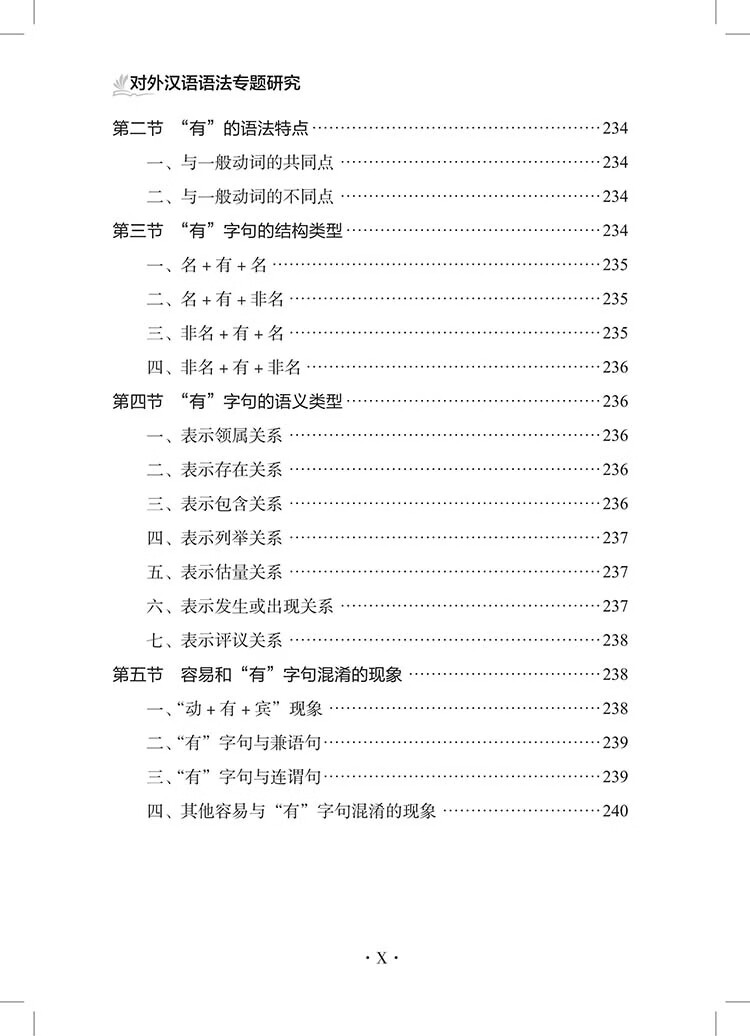 Table of contents: Specialized Studies on Chinese Grammar for Non-Native Speakers 对外汉语语法专题研究 (ISBN:9787523224915)
