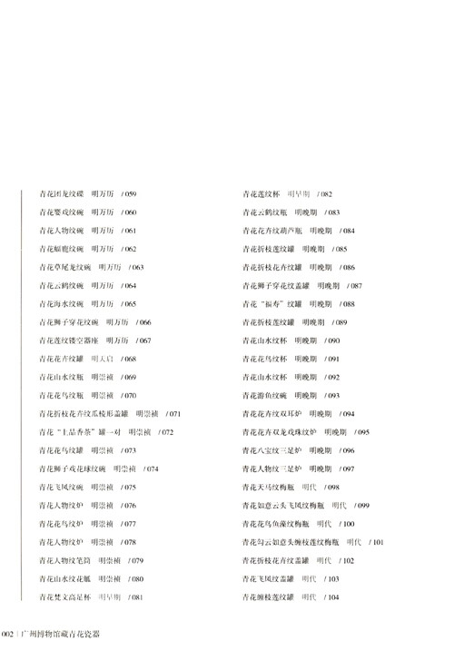 Table of contents: Blue and white Porcelain from the Guangzhou Museum (ISBN:9787807750352)