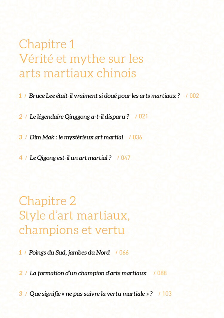 Table of contents: Arts Martiaux Chinois - légende et réalité (ISBN:9787513828512)