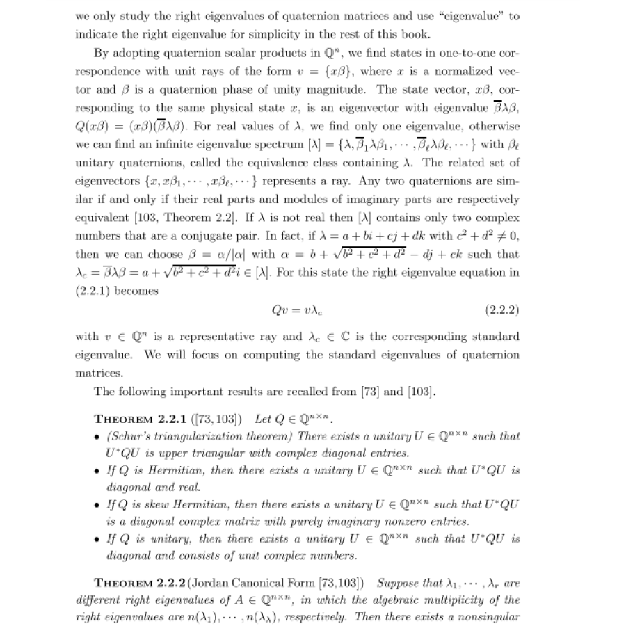Sample pages of Series in Information and Computational Science 86： The Eigenvalue Problem of Quaternion Matrix： Structure-Preserving Algorithms and Applications (ISBN:9787030638878)